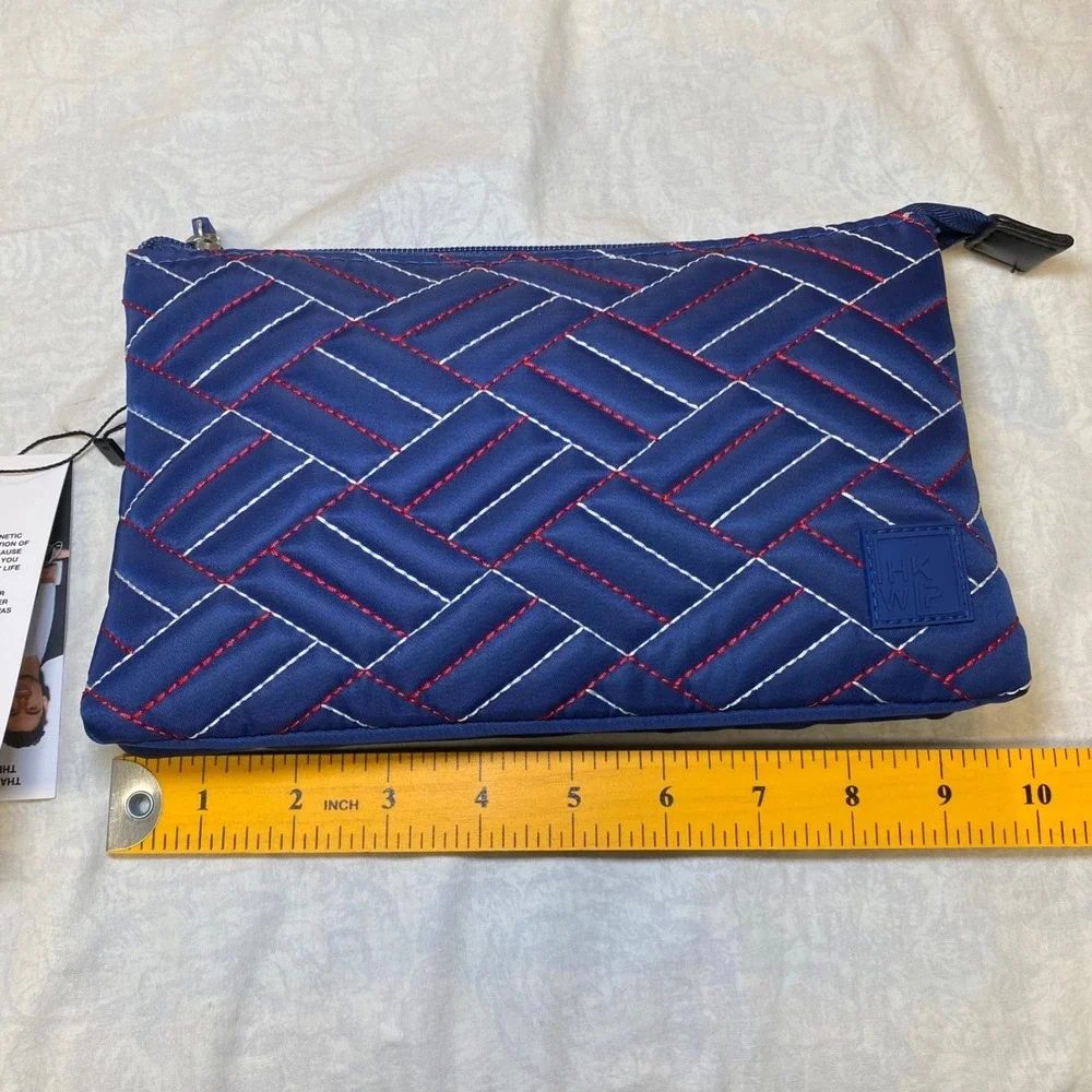 IHKWIP Triple Entry Crossbody Wristlet‎ Blue Quilted RFID Travel Organizer NWT